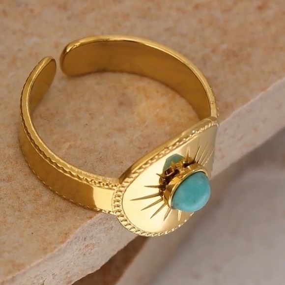 18K Gold Plated Natural Tianhe Stone Sun Ring - Picture 4 of 11